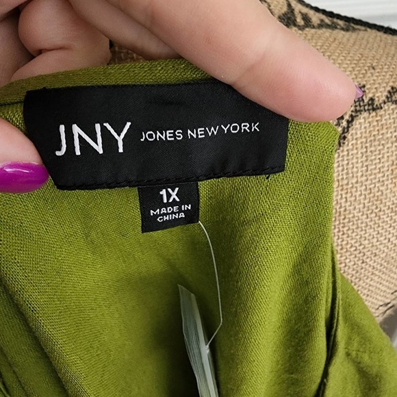 Jones new York moss green linen blend tunic length Beach blouse plus size 1X new - Picture 5 of 6